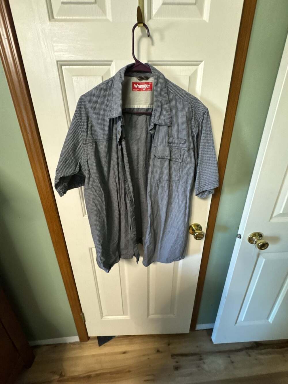 Wrangler Short Sleeve Button Up Shirt X Large Blue Plaid Pocket